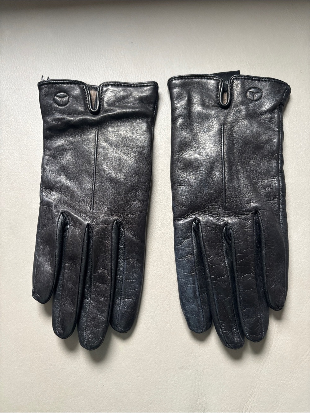 Womens Black Leather Gloves with Mercedes Logo Accent